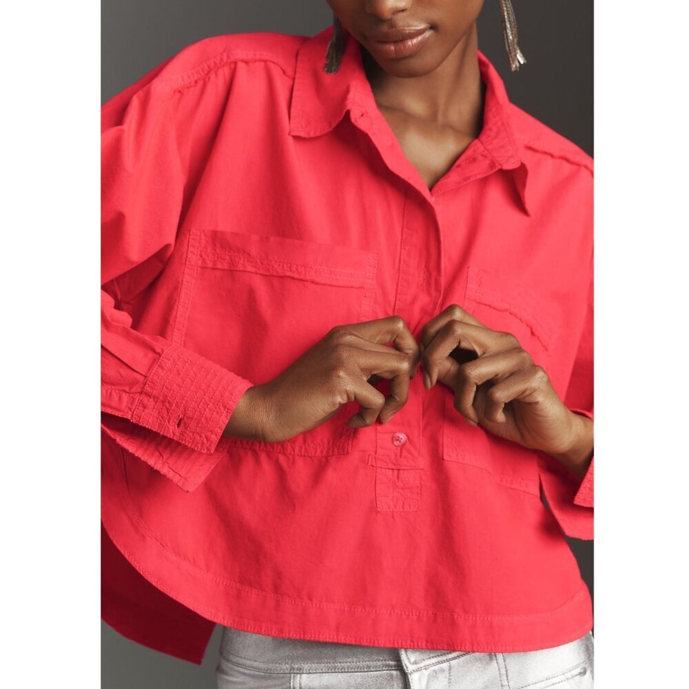 Pilcro (Anthropologie) - Placket Back Slit Shirt in Dark Pink, size Medium - Picture 11 of 12
